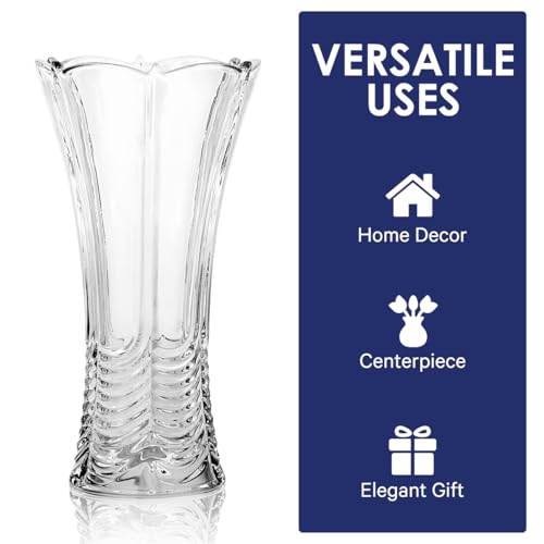 CS Crystal Vase 12-inch high, Water Ripple Design, for Flowers & Decor. Lovely Nice Shiny Piece. Perfect as a Gift, Suitable for All Occasions. - style: Water Ripple Design