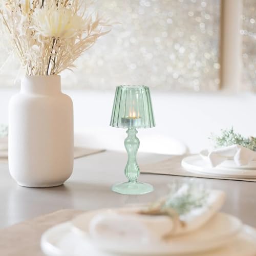 Gurfuy Desk Lamp Shaped Glass Candle Holder - Glass Hurricane Candleholder Crystal Decorative Candle Stand for Table Wedding Dinning Centerpieces Party Supplies Decor DarkGreen - color: Darkgreen