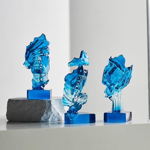 XINXUAN 3PCS Thinker Statue Set : Silence is Gold Abstract Art Ornament, Modern Home Decor Resin Sculpture, Piano, Desktop, Office, Study Decoration (Dark Blue) - color: Dark Blue