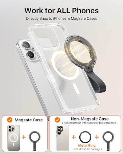 andobil [2026 Unrivaled Stability] Magnetic Phone Grip Holder for MagSafe Ring Stand Holder Kickstand Compatible with MagSafe Accessories for iPhone 17 Air 16 Pro Max Plus 15/14/13/12&Android, Grey - color: Space Grey
