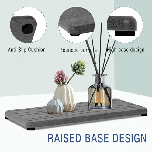 3PCS Water Absorbing Stone Tray, Fast Drying Stone Sink Tray, Stones Soap Trays, Water Absorbent Diatomite Trays, Diatomite Coasters for Kitchen Sink Bathroom Counter, Hand Soap Dish & Holders - color: 1pcs 21×10cm + 2pcs 10×10cm Dark Gray Wave