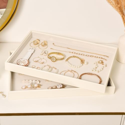 Beige Velvet Jewelry Tray for Drawers Black Jewelrys Display Tray Stackable Jewelry Organizer Trays for Necklace Bracelet Ring Watch (2 Pack) - color: Beige