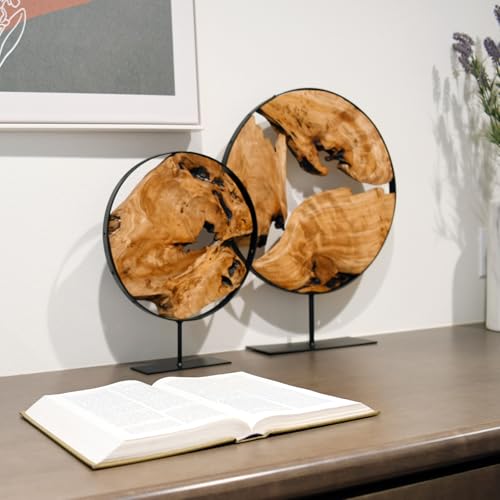 WELLAND Round Cedar Wood Sculpture 13.77" W x 13.77" D x 14" H, Wood Tabletop Sculpture, Irregular Shape décor for Living Room, Bedroom, Home Office - size: Extra Large