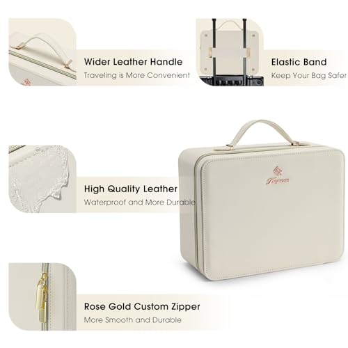 Faquenc Leather Makeup Case with LED Lighted Mirror 11.4 Inch Travel Makeup Bag Adjustable Brightness in 3 Colors Cosmetic Organizer Artist Storage Bag with Dividers Brush Holder Bag Vanity White - color: 11.4 Inch White, size: 2-Medium