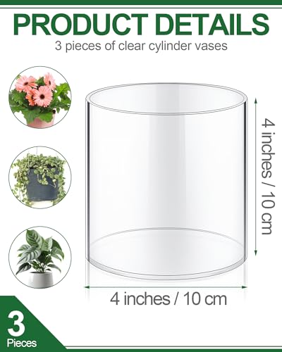 meekoo 3 Pcs Flower Acrylic Vase Cylinders Round Decorative 4 x 4 in Vase Break Resistant Acrylic Flower Cylinder for Centerpiece Home Wedding Decor(Clear, Classic) - color: Classic, size: 4 x 4 in
