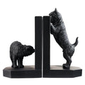 Decorative Bookends Cute Heavy Duty Book Ends, Dog and Cat Playing in The Fence Unique Modern Book Ends Stoppers Holders for Shelves Office, Black, Resin, 7.9" X 6.7"