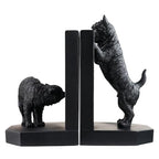 Decorative Bookends Cute Heavy Duty Book Ends, Dog and Cat Playing in The Fence Unique Modern Book Ends Stoppers Holders for Shelves Office, Black, Resin, 7.9" X 6.7"