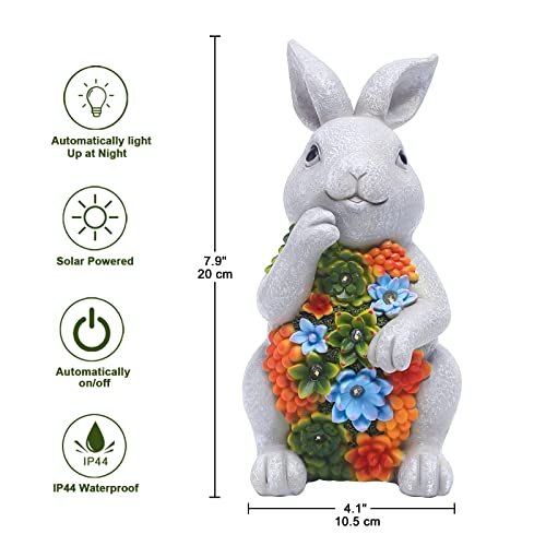 Nacome Solar Garden Outdoor Statues Bunny with Succulent and 7 LED Lights – Lawn Decor for Patio, Balcony, Yard Ornament for Mom Grandma Women - color: Light Grey Bunny
