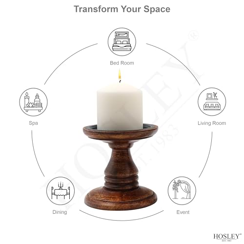 Hosley Set of 2 Brown Wood Pillar Candle Holders 5 Inch High Ideal Gift for Weddings Bridal Party Spa Reiki Meditation Votive LED Pillar Candle Gardens - color: Brown 3