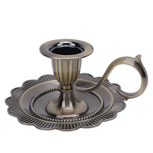 Retro Handheld Candlestick Holder, Vintage Zinc Alloy Candle Stand with Flat Base and Tapered Edges, for Romantic Dinners Home Decoration (Antique Brass) - color: Antique Brass