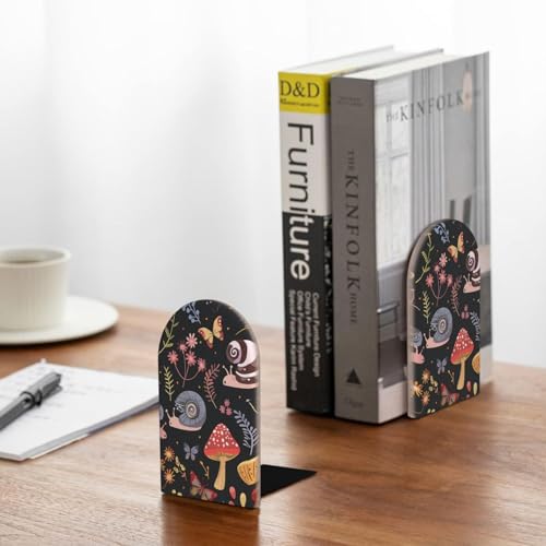Decorative Bookends 2 Pcs Colored Autumn Mushroom Butterfly Snails Wood Bookends for Shelves Heavy Books Kids Non-Skid Book Ends Stoppers for Office Desk Kitchen School - color: Colored Autumn Mushroom Butterfly Snails