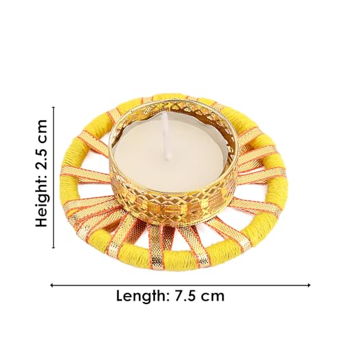 SATVIK 4 Pcs Round Chakra Metal Dia Festive Diwali Pooja Pujan Candle Tea Light Holder Oil Lamp Home Mandir Office Decoration Table Diya - size: Pack of 4