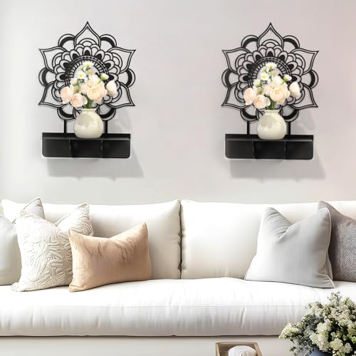 Om Mandala Metal Candle Holder 1 Pack, Black Metal Candlestick Holders, Candle Wall Holder, Spiritual Zen Wall Decor, Meditation Decor for Living Room, Dining Room, Yoga Room