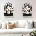 Om Mandala Metal Candle Holder 1 Pack, Black Metal Candlestick Holders, Candle Wall Holder, Spiritual Zen Wall Decor, Meditation Decor for Living Room, Dining Room, Yoga Room