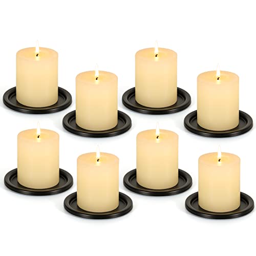 Black Iron Plate Candle Holder- Set of 8 |3.8" D x 0.2" H| Decorative Iron Pillar Candle Plate, Elegant Candle Stand for LED & Wax Candles, Incense Cones, Spa, Weddings (8 pcs) - color: B-black-8