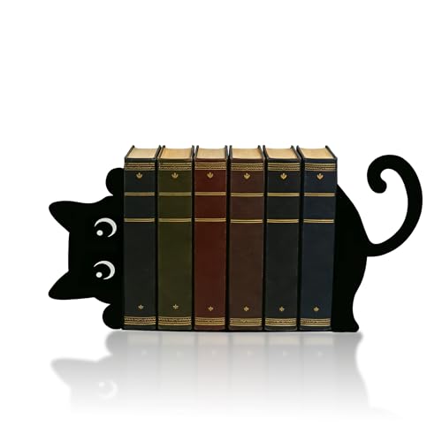 Peeping Cat Metal Bookends, Funny Bookends for Shelves Decorative, Home Office Desk Cute Book Ends Reading Bookshelf Decor for Cat Lovers, Book Lovers Gift - style: Peeping Cat