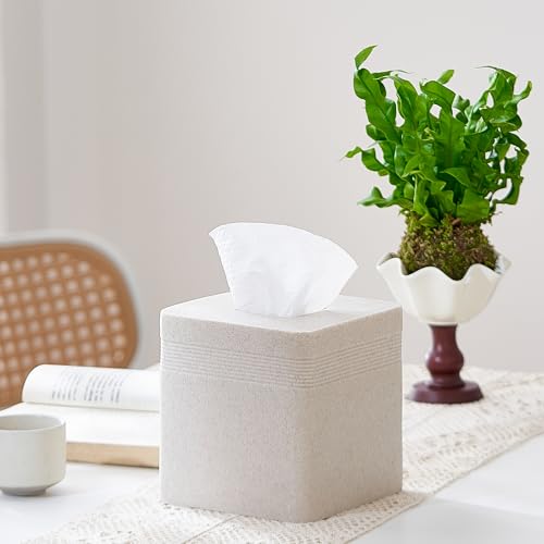 Beige Sandstone Tissue Box Cover Square for Home Decor,Resin Heavy Tissue Box Holder for Bathroom Countertop,Tabletop,Bedside Table,Office (Handmade of Resin) - color: S-beige