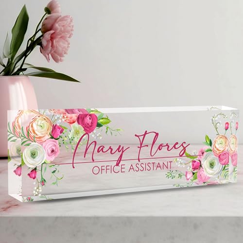 Personalized Desk Name Plate - Custom Gifts for Professionals & Employees - color: Flower 1