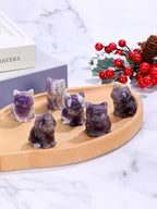 Jovivi 1.5" Amethyst Cystal Cat Statue Natural Stone Carved Cute Pocket Sitting Cat Figurines Sculpture Home Desk Christmas Decorations Gifts - color: Purple - Amethyst Crystal