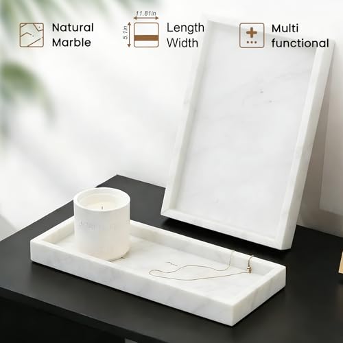 Natural Marble Tray, Stone Tray for Bedroom/Bathroom/Kitchen/Vanity Countertop, Jewelry Tray for Rings Earrings Necklace Bracelet Watch, Room Decor Aesthetic - color: Starry Sky White, size: 11.8" x 5.1" x 1.2"