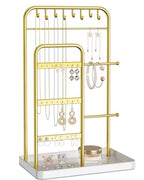 pickpiff Jewelry Holder Stand: Jewelry Display for Necklace, Bracelet, Earring, Ring, White & Gold - color: Gold