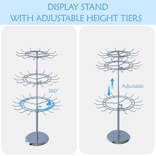 Jewelry Rotating Rack with 12/15/18 Hooks Chrome Necklace Keychain Display Organizer Stand 3 Tier for Boutique Countertop Use - size: Length-Incremental Style - 45 hooks