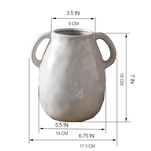 White Ceramic Vase with 2 Handles for Modern Farmhouse Home Decor, Vintage Rustic Decorative Vases, Small Vase for Fresh and Dried Flowers, Centerpiece Table Decorations, 7 Inch - color: 2 White Handles