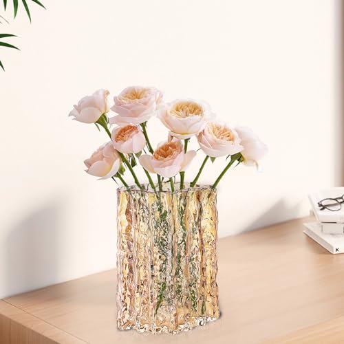 Aoderun Glass Vase Crystal Vase Heavy Duty Large Flower Vase for Dining Table Kitchen Office Home Shelf Wedding Living Room Centerpieces(Amber) - color: Amber
