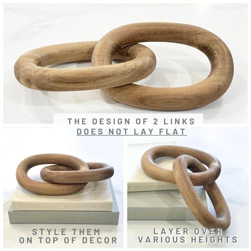 Wood Chain Link Decor – 13” Wooden Decorative Object for Coffee Table Decor and Neutral Decor for Home – Modern Knot Accent for Shelf Styling, Books, or Housewarming Gifts - color: Natural
