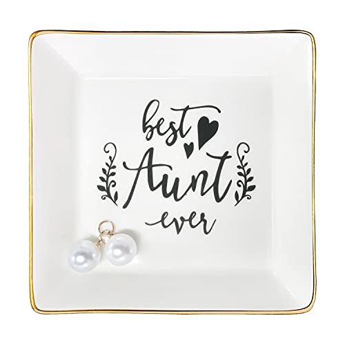 Aunt Gifts Best Aunt Ever Birthday Gift for Women Auntie from Niece and Nephew Mothers Day Christmas Jewelry Dish Ceramic Trinket Trays Ring Holder Bathroom Decor - color: Aunt