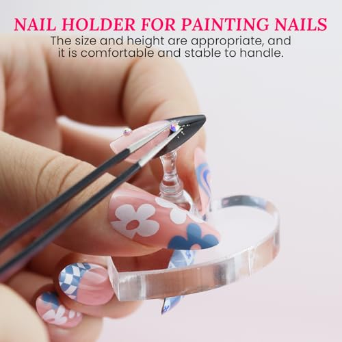Nail Stand for Press On Art Display Practice 2 Set, 1 Heart Shaped Acrylic Magnetic Nail Stand, Fake Nail Holder with 200 Pieces Double-sided Tape, For Home DIY Salon Supplies (Walnut, Medium) - color: Walnut, size: Medium