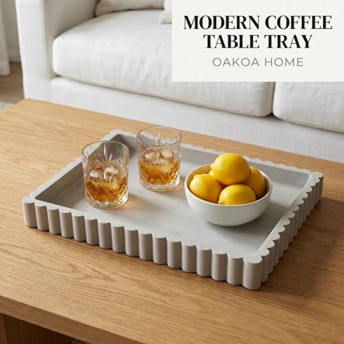 OAKOA Concrete Decorative Tray for Coffee Table Tray Decor - Ottoman Tray for Living Room - Bandejas Decorativas - Table Trays Decorative - Coffee Table Centerpiece