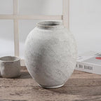 Large Textured White Ceramic Pottery Vase - 9.6'' Tall Rustic Farmhouse Round Vases for Home Decor, Big Decorative Terracotta Vase for Living Room, Fireplace, Table, Shelf - style: Modern Farmhouse Barn