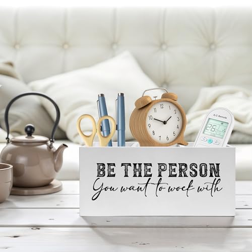 Be the Person You Want to Work with Pencil Pen Holder for Desk, Motivational Wooden Pencil Holder Organizer for Home Office Desk Accessories, Encouragement Gifts for Women Men - color: Color-Desk accessories white 03
