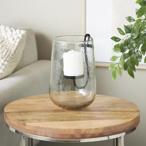 Deco 79 Glass Decorative Candle Holder Candle Stand with Black Metal Accents, Candlestick Holder 7" x 7" x 11", Clear - size: 7" x 7" x 11"