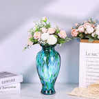 Hand Blown Glass Vase 11.8" Tall Beautiful Turquoise Sea Wide Mouth Bud Vase for Table Centerpiece, Painted Colorful Murano Glass Flower Vases for - Home Entrance Wedding Center - color: Turquoise