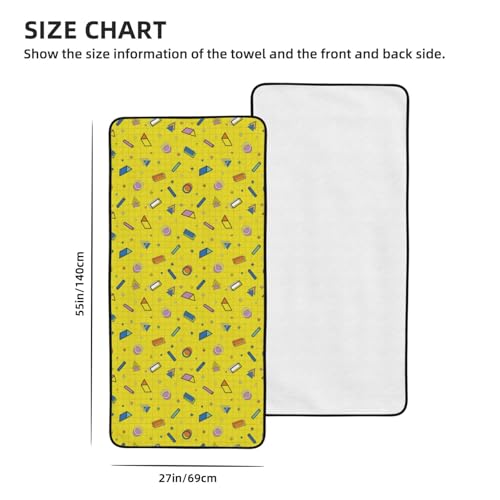 Geometric Objects Pattern Bath Towel Microfiber Coral Velvet Bath Towels Highly Absorbent Soft Beach Sheet (27" x 55") Luxury Hemming Shower Towels for Gym Travel Pool