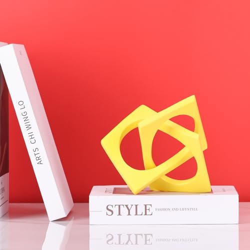 Jax Geometric Yellow Knot Statue Decor, Home Bookcase Centerpiece and Tabletop Sculpture, For Home Decor Accent Cube Ornaments - color: Yellow