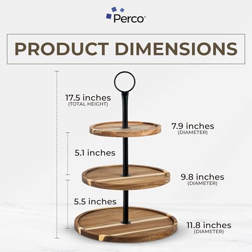 Perco 3 Tier Wooden Cupcake Stand, Acacia Wood Tiered Display Stand for 20 Cupcakes – Rustic Dessert Table Display Set, Tiered Serving Tray for Weddings, Birthdays, Baby Showers & Events - color: Acacia Wood