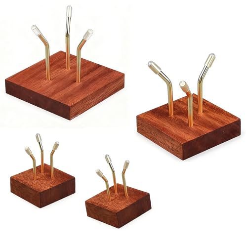 4 Pcs Rock Display Stand, 3-Size Set Crystal Sphere Stand with Metal 3-Peg and Wooden Base, Crystal Stands for Display Minerals, Geodes, Rocks, Fossils, Agate Slices, Small Collectibles