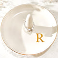 Ceramic Initials Jewelry Tray Ring Dish With Personalized R-Monogrammed Engagement Wedding Gifts, for Birthday Mother's Day for Women, Ceramic White 4.7" x2.4" - style: R