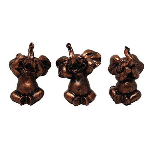 Nature's Mark 3 Baby Elephants See No Evil Hear No Evil Resin Statue Figurine Home Decorative Accent Decor
