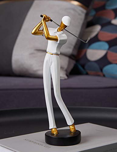 HAUCOZE Golf Figurine Statue Golfer Sculpture White Modern Home Decor Sports Office Gift Polyresin 9.6 Inch