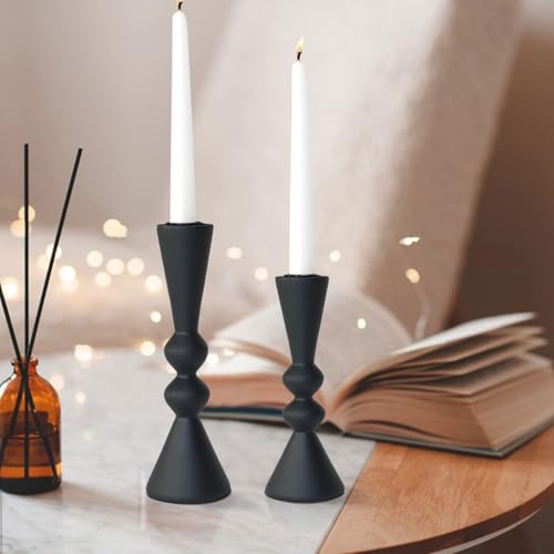 Candle Holder Black Candlestick Holders,Taper Candle Holders Set of 2- Candle Sticks Holder Decor for Home,Small Modern Wood Candle Stick Candle Holder for Candlesticks（7.5"/6" H） - color: Black (7.5"+6")