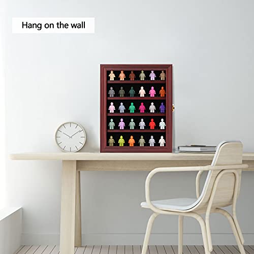 VERANI Minifigures Miniature Display Case Collectibles Display Box Wall Mount Figure Display Curio Cabinet with Lockable Anti Dust Door for Small Objects Lockable Removable Shelves - Small Mahogany - size: Small Mahogany