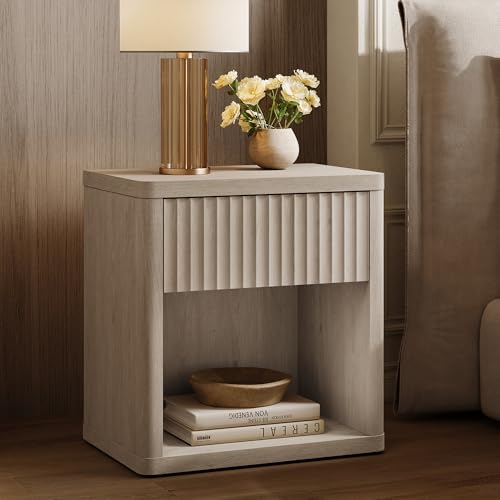 SICOTAS Night Stand Set of 2 Nightstands with Drawer Storage Fluted Bed Side Table End Table Large Modern Wide Bedside Stand Mid Century Night Stands for Bedroom Living Room Sofa Office, White Alder - color: White Alder, size: 2 Pieces
