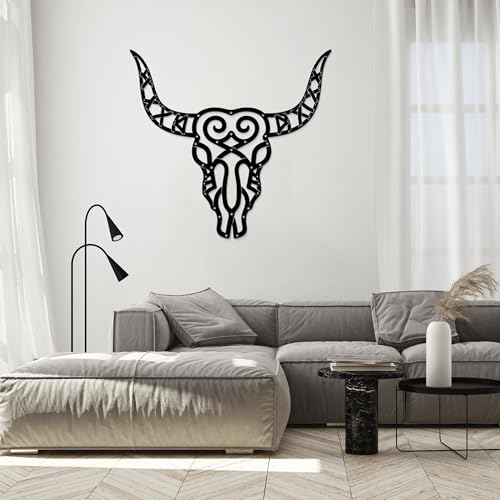 GlintHome Western Decor - Large Black Metal Wall Art Southwestern Living Room Decor Cow Skull Rustic Artwork for Bedroom Offcie Country Room Decor - color: Black-4, size: Large