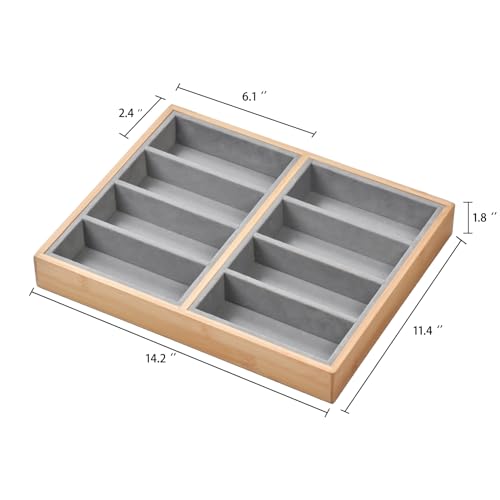 Natural bamboo Glasses Eyeglass Eyewear Sun glasses Sunglasses Box Storage Case Tray Display Showcase Organizer Box - color: Grey 8 Grids