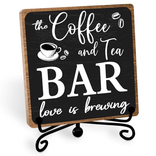 Toerifer Coffee Bar Decor, Funny Coffee Sign, Wooden Table Display, 5x5 Inches, Black, Rustic - style: coffee sign 01