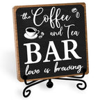 Toerifer Coffee Bar Decor, Funny Coffee Sign, Wooden Table Display, 5x5 Inches, Black, Rustic - style: coffee sign 01